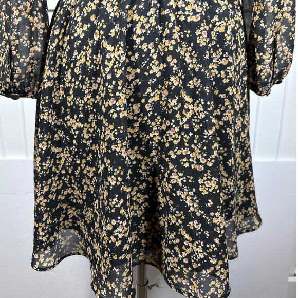 Miss Me Off The Shoulder Women's Floral Black Tan 1/2 Sheer Sleeve Dress Size S - Picture 5 of 14